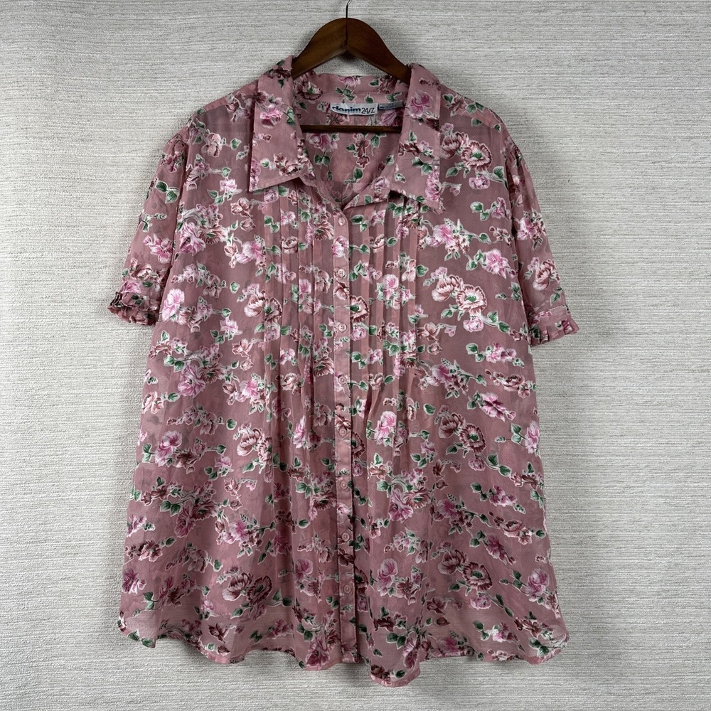 Denim 24/7 Women's Floral Sheer Button Front Grannycore Mature Fairy Boho Sz‎ 32